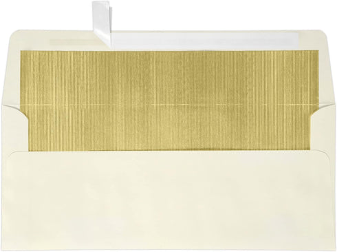LUXPaper #10 Foil Lined Business Envelopes | Peel & Press | 4 1/8" x 9 1/2" | 50 Qty Natural w/Gold LUX Lining.