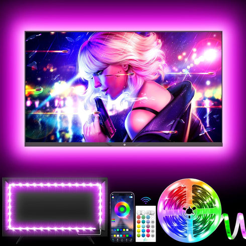 16.4ft RGB LED Lights for TV, Music Sync Bluetooth APP & Remote Control, USB Powered Backlights for 50-75in Gaming