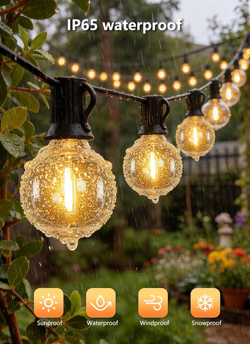 100Ft Dimmable G40 Bulbs, Outdoor String Lights with Remote, Outside Waterproof Light with LED Shatterproof Connectable
