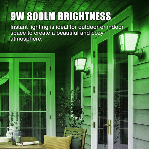 Green Light Bulb, 9W 800LM LED A19 E26 Base, Outdoor Decorative Holiday Light Bulbs, 3-Pack