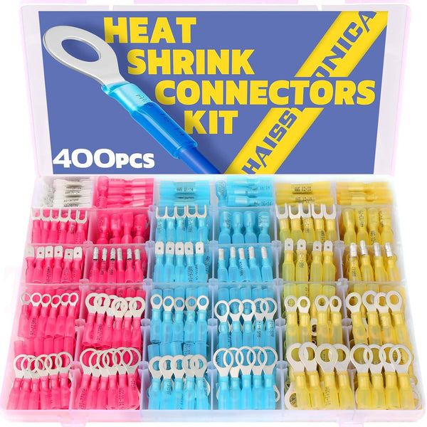 haisstronica 400PCS Heat Shrink Wire Connectors, Marine Grade Heat Shrink Butt Connectors Kit of Tinned Copper