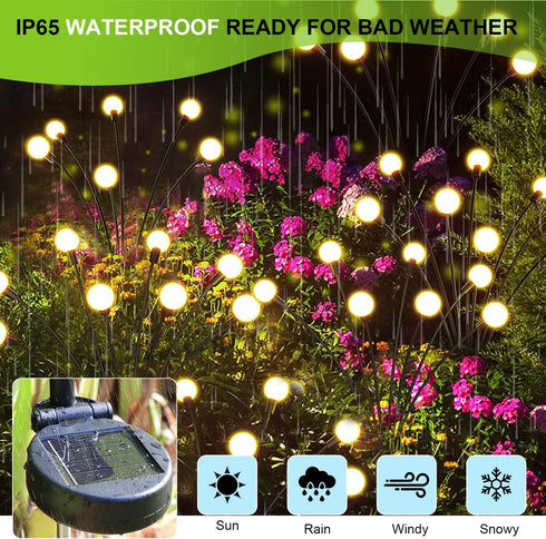 Solar Garden Lights - 2 Pack 16 LED Waterproof Outdoor Lights, Firefly Garden Decoration for Yard, Warm White