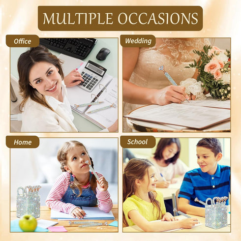 Qilery 8 Pcs Bling Desk Accessories for Valentines, Includes Bling Pen Holder, Crystal Pens, Scissors, Makeup Brush