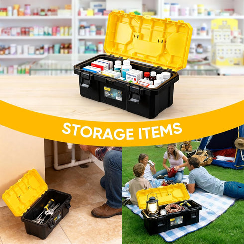 14 Inch 2-Layer 16lb Tool Box with Lock, Heavy-Duty Organizer with Removable Tray, Liftable Lid for Small Parts