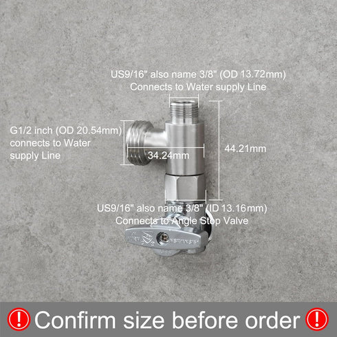 Add On Tee Fitting, Stainless Steel Toilet Water Supply Line Splitter, 3/8" x 3/8" x 3/8"