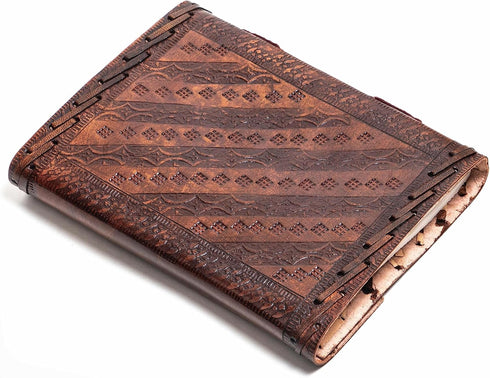 MONTEXOO Leather Bound Journal Sketch Book, 200 Pages Unlined Paper, 6 x 8 Inch, Brown Embossed, Handmade for Men Women