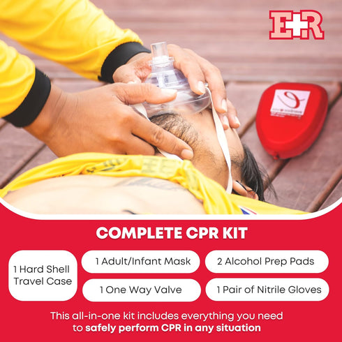 Ever Ready First Aid CPR Rescue Mask, Adult/Child Pocket Resuscitator with Hard Case, Gloves, and Wipes