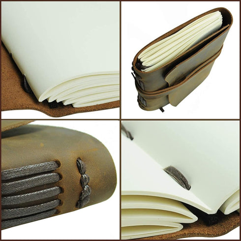 Leather Bound Journal - Handmade Gift Set with Genuine Leather Bookmark and Stylish Pen, 300 Pages, 8x6"