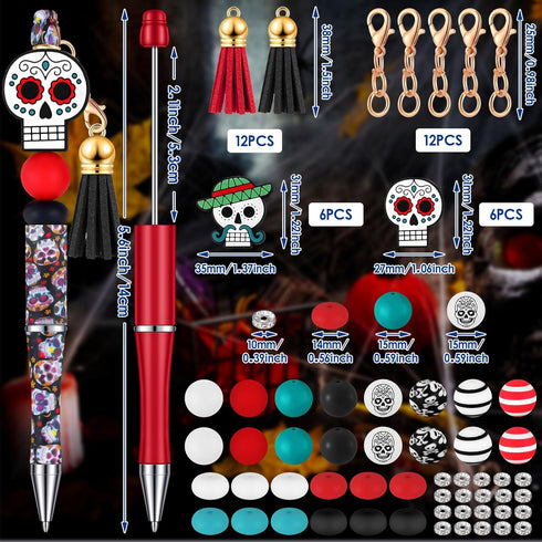 Colarr 12 Sets Beadable Pens Bulk, DIY Pens Making Kit with Colorful Beads, Tassels, and Dwarf Decoration
