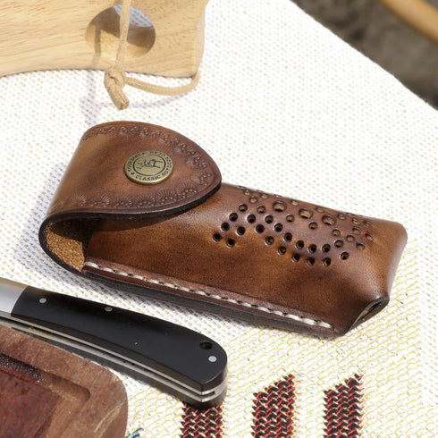 Tourbon EDC Leather Pocket Folding Knife Sheath Carrier, Holster for Flashlight, Wine Bottle Opener for Belt