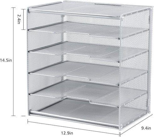 Samstar Metal Desk File Organizer, 5 Tier Shelf and Sorter, Silver