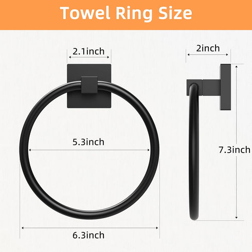 RUACQ Towel Ring, Square Base Hand Towel Holder, Stainless Steel Hand Towel Hanger Wall Mounted, Modern Hand Towel