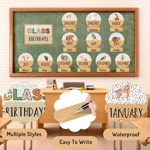 Back to School Birthday Bulletin Board Set, Summer Woodland Animals Class Birthday Stickers for School Calendar Decor