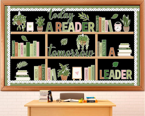 Bookshelf Bulletin Board Set Plant Greenery Classroom Decorations Reading Library Bulletin Board