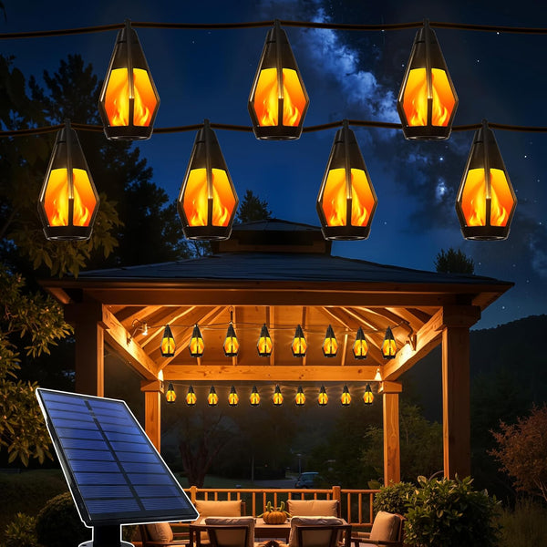 Xavbrysw Solar String Lights Outdoor, 42Ft Patio Lights with 15 Flickering Flame Light