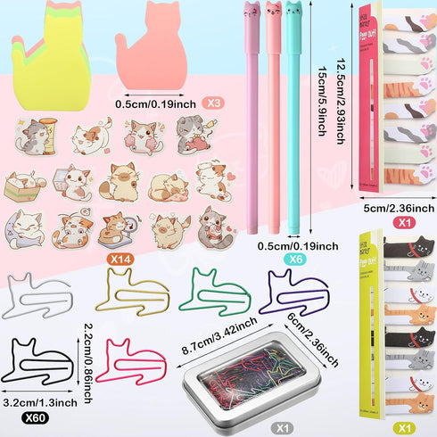 Cat Office Supplies Cat Sticky Notes Cat Paper Clips Cat Index Tabs Cat Gel Ink Pens Cat Shaped Bookmark Cartoon Cat Stickers Set for Cat Lovers Kids Women Girl Work School Office (Vivid Style) by Outus