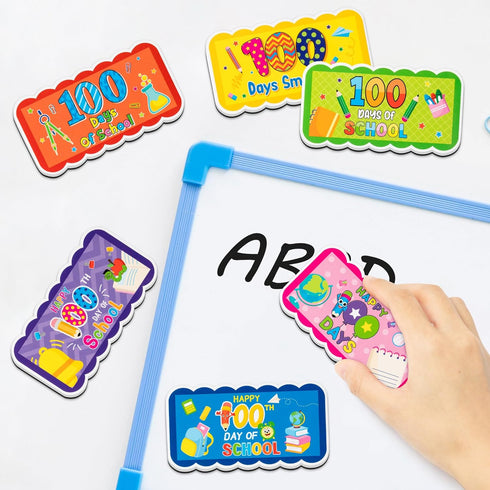 BeYumi 12Pcs 100 Days of School Magnetic Dry Eraser - Colorful Felt Surface for Kids Classroom Office Home Teacher
