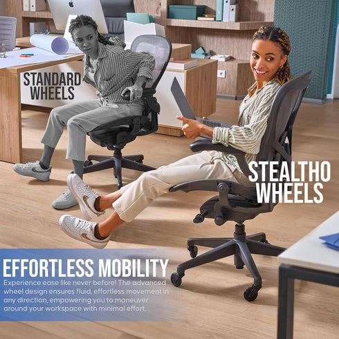 Stealtho Original Office Chair Wheels Set of 5, Heavy Duty Replacement Casters for Hardwood Floor & Carpet Protection