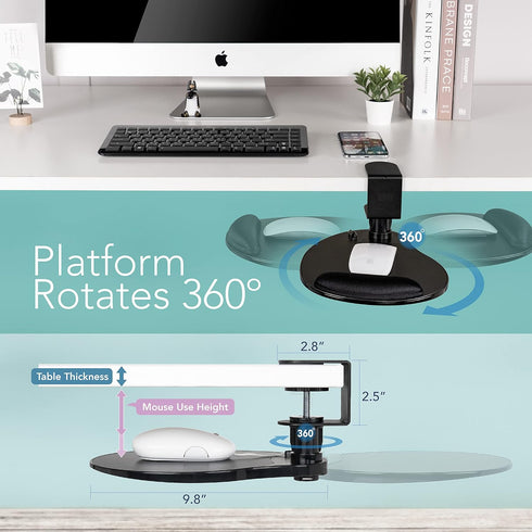 EHO Clamp on Mouse Platform with Gel Wrist Rest, Rotating 360 Degree Attachment for Home Office Desk Organizer