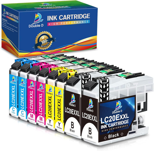 DOUBLE D Upgraded LC20E Compatible Replacement Ink Cartridges (8 Pack) for Brother MFC-J985DW, J775DW Printers