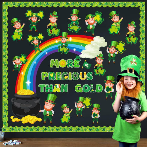 Pasimy St. Patrick's Day Bulletin Board Decoration, Lucky Shamrock Cutout Border for Classroom Decor