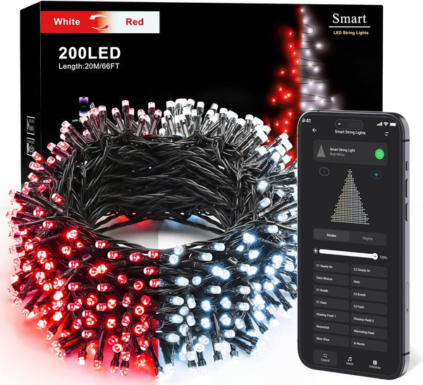 Brizled Smart Red Valentines Lights, 66FT 200 LED Color Changing Christmas String