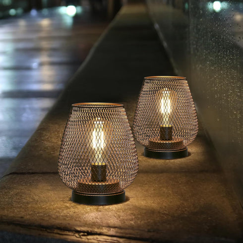 Set 2 JHY DESIGN of Metal Cage LED Lantern Battery Powered Cordless Accent Light with LED Great for Weddings Parties