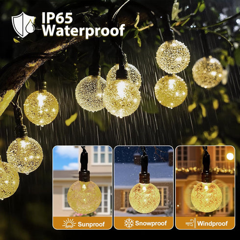 SeaShine 22ft 50LEDs IP65 Rechargeable Battery Operated String Lights - Crystal Globe String Lights, Waterproof Battery