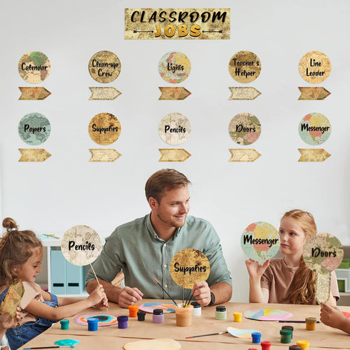 Classroom Jobs Bulletin Board Set, Travel The Map Teacher's Helper Charts, Chalkboard Wall Decor for Classroom