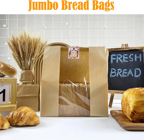 15.7x10.2x5.1in Packaging 50Pcs Extra Large Paper Bread Bags for Homemade Bread with Window&Sticker for Supersized