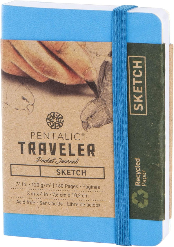 Pentalic Pocket Sketchbook: 3 x 4" Traveler Journal, 160 Pages, Bright Blue