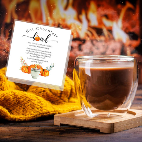 Crafters Cup 50 Pack 2.5 2.5 inches Hot Cocoa Bomb Instruction Cards | | x Square Card | Hot Cocoa Bomb Supplies | Fall