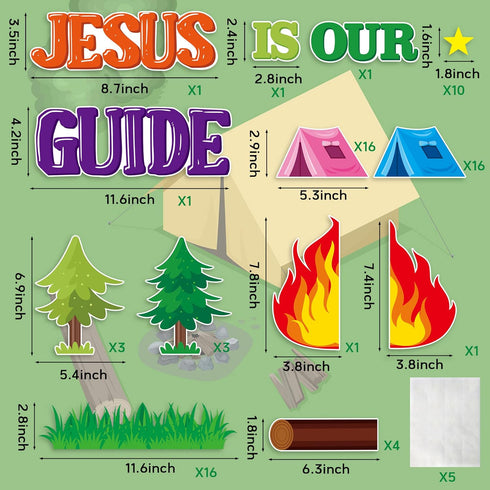 CY2SIDE 74PCS Jesus is Our Guide Cutouts - Bulletin Board Border Sets for Back to School Camping Theme