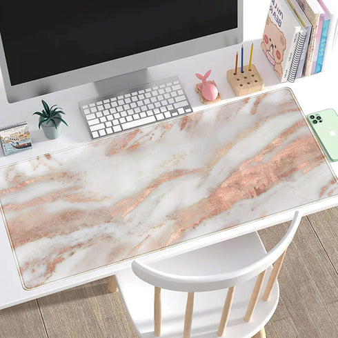 Rose Gold Marble Desk Mat, Cute Mouse Pad, Large Gaming Mousepad (31.5x15.75 in) for Work/Office/Home