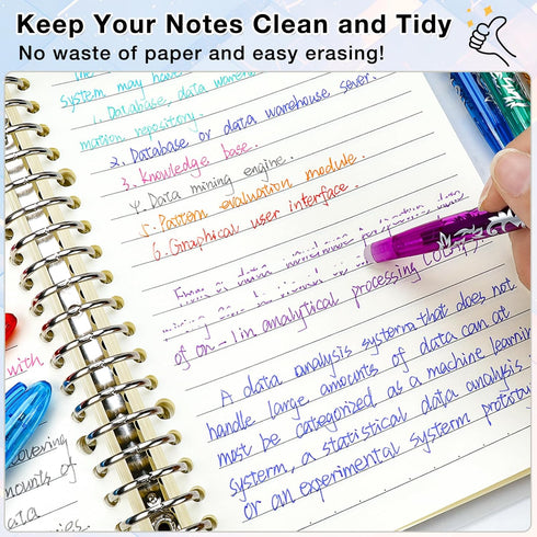 Erasable Pens Rub Out Pens, 0.5mm Erasable Gel Pens with Rubbers on the End, Heat Friction Pens with Eraser, Handwriting Writing Pens for Kids Adult School Office Supplies (8 Assorted Colors) by KERIFI