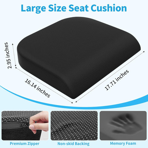 TranquilRelax Tailbone Large Seat Cushion, Memory Foam Cushion for Long Sitting Hours on Office Chair, Car Seat