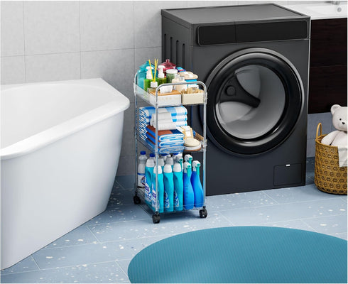 Yieach 3 Tiered Clear Rolling Cart with Wheels,Acrylic Storage Cart on Wheels for Bedside,College Dorm Room,Bathroom