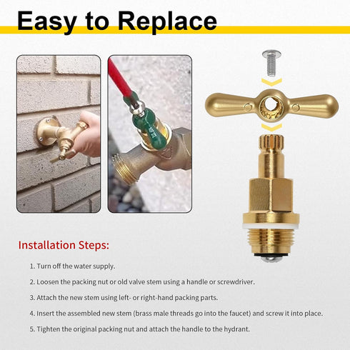 Dtructiew PK1100 PK1100 PP806-15 Brass Faucet Stem & Bonnet Replacement Kit for Arrowhead Hose Bibs, Hose Bib Valve