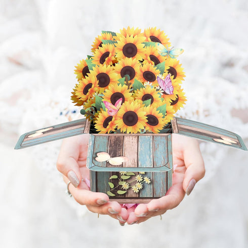 Giiffu 3D Sunflower Pop-Up Greeting Card, Birthday, Mother's Day, Thank You Card with Envelope