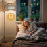 9W Bulb, Rattan Floor Lamps for Living Room, Boho Standing Lamps with Grey Rattan& Linen Double Shades, Arc Lamps Floor