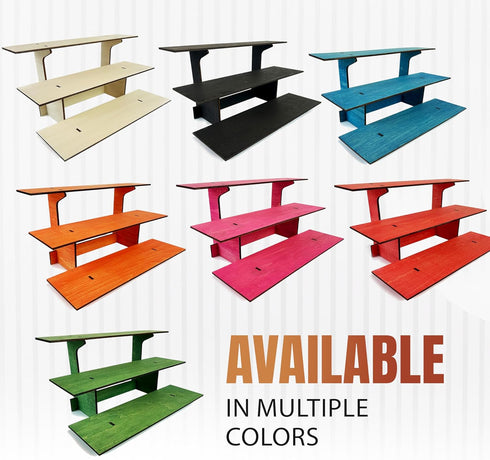 3-Tier 3 Counter 9.5" Straight Wooden Retail Table Display Stand with Shelves for Products - Portable | Step Straight