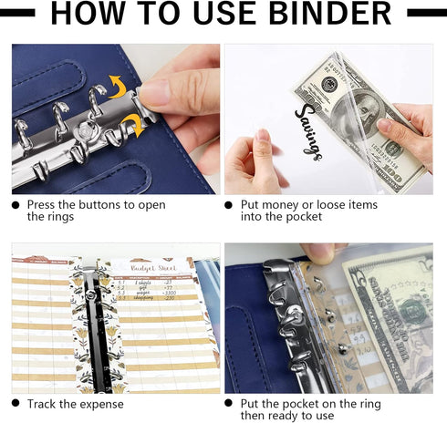 HOGGU Budget Binder with A6 Cash Zipper Envelopes for Budgeting, Cash Organizer, Savings Binder with Budget Sheets