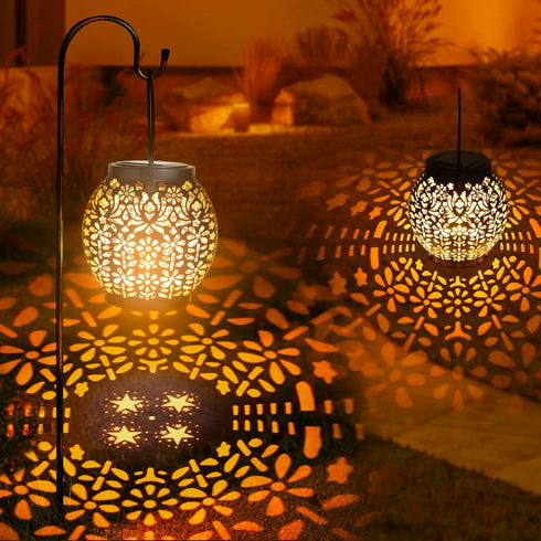 Brizled Solar Lantern Lights, 2 Pack Outdoor LED Hanging Lantern Lights with