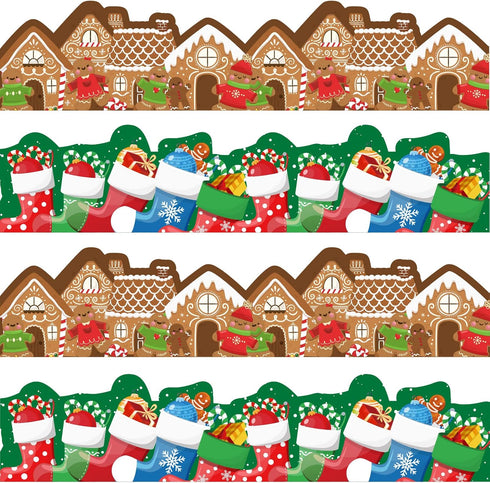 Gingerbread House Christmas Stocking Bulletin Board Decorations - 63ft Winter Border Paper for Classroom, Office