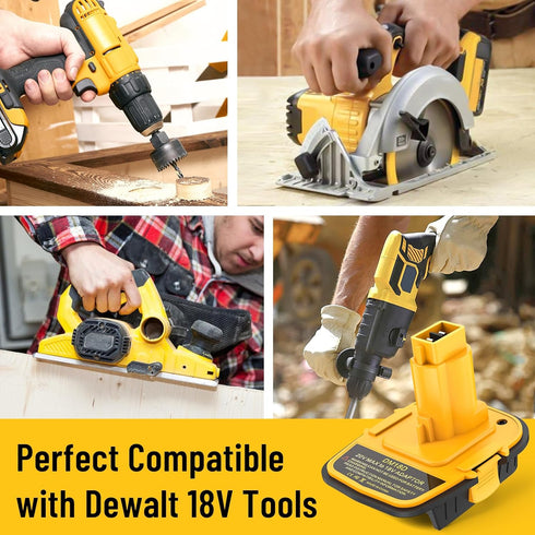 DM18D Battery Adapter Converter with USB Port for Dewalt 18V Tools, Converts 20V Li-ion or Milwaukee M18