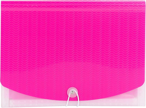 Smead Poly Expanding File, 6 Dividers, Flap and Cord Closure, Letter Size, Pink/Clear Wave Pattern