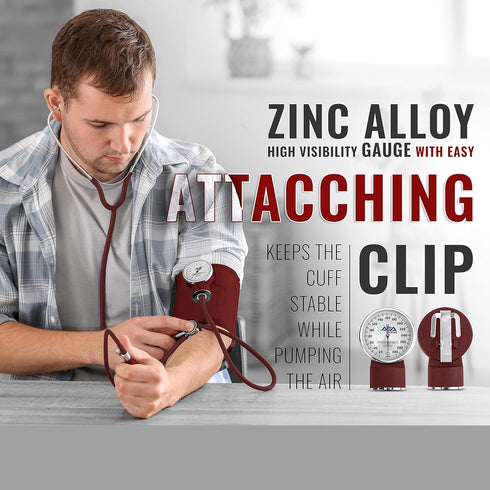 ASA TECHMED Manual Blood Pressure Monitor - Aneroid Sphygmomanometer Cuff for Nurses (Maroon) Standard