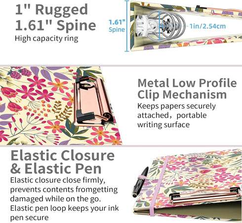 Ospelelf Mini 3 Ring Binder 1 Inch, Cute Binder for 5.5" x 8.5" with 5 Tab Dividers and File Folder Labels