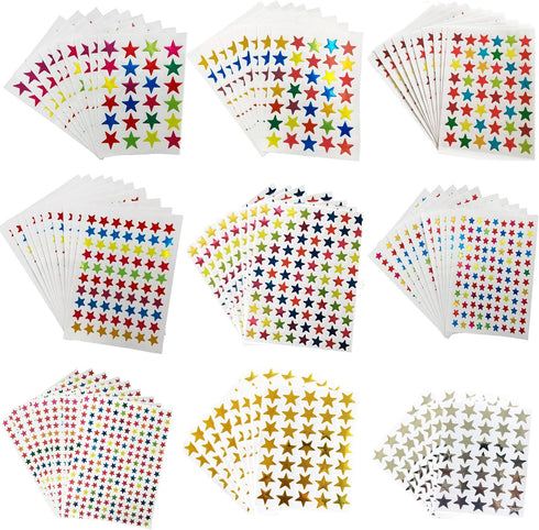 Kenkio 8270 Count Colorful Star Stickers Self-Adhesive Labels, Stars Stickers