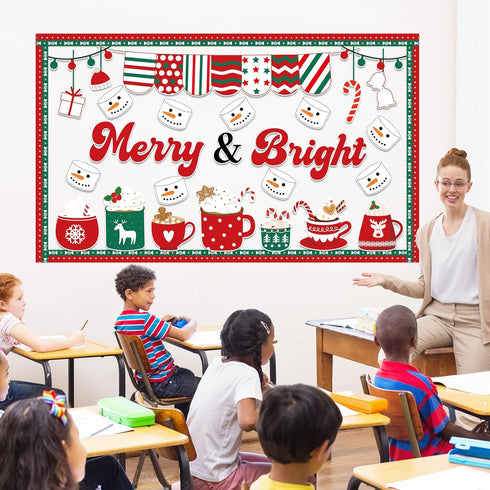 Winter Bulletin Board Decorations Merry Christmas Cutouts, Hot Cocoa Set for Holiday Classroom Decor